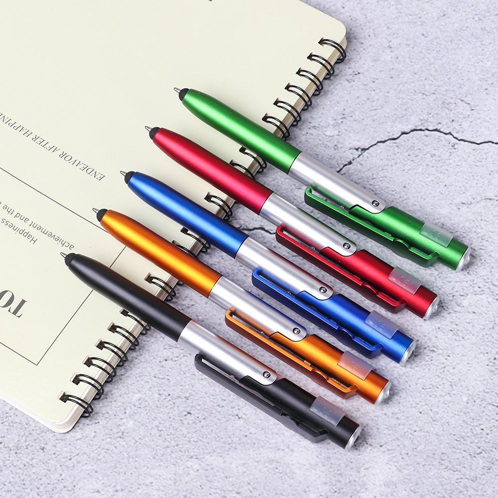 Multi-function 4-in-1 Folding Ballpoint Pen Screen Stylus Touch Pen with LED Light Portable Capacitive Pen Mobile Phone Stand