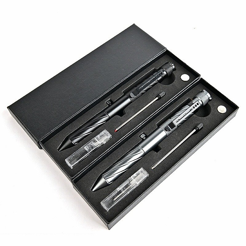 Writing stationery Multi-functional bolt action EDC tactical pen with light ballpoint pen with pocket knife 1009