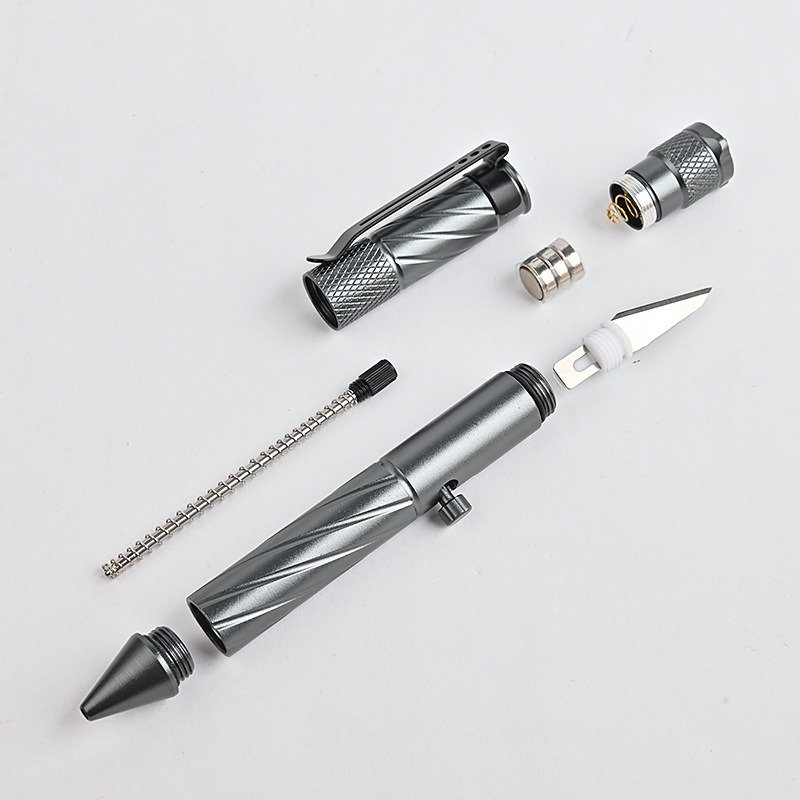 Writing stationery Multi-functional bolt action EDC tactical pen with light ballpoint pen with pocket knife 1009