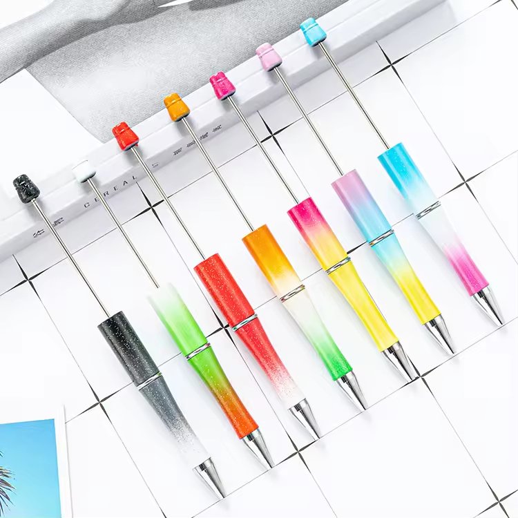 Hot sale Blank plastic Ballpoint Pens Colour jewelry Beads decorated Ball fancy bead diy pen