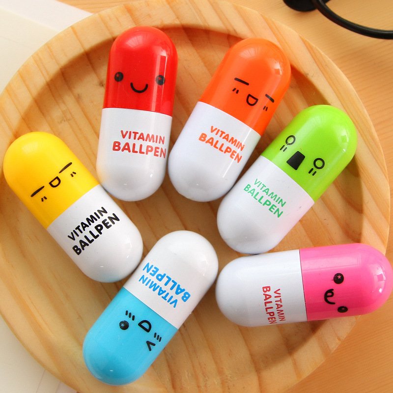 Plastic promotion cute Mini Novelty Pill Retractable Ballpoint Pen for School and Office