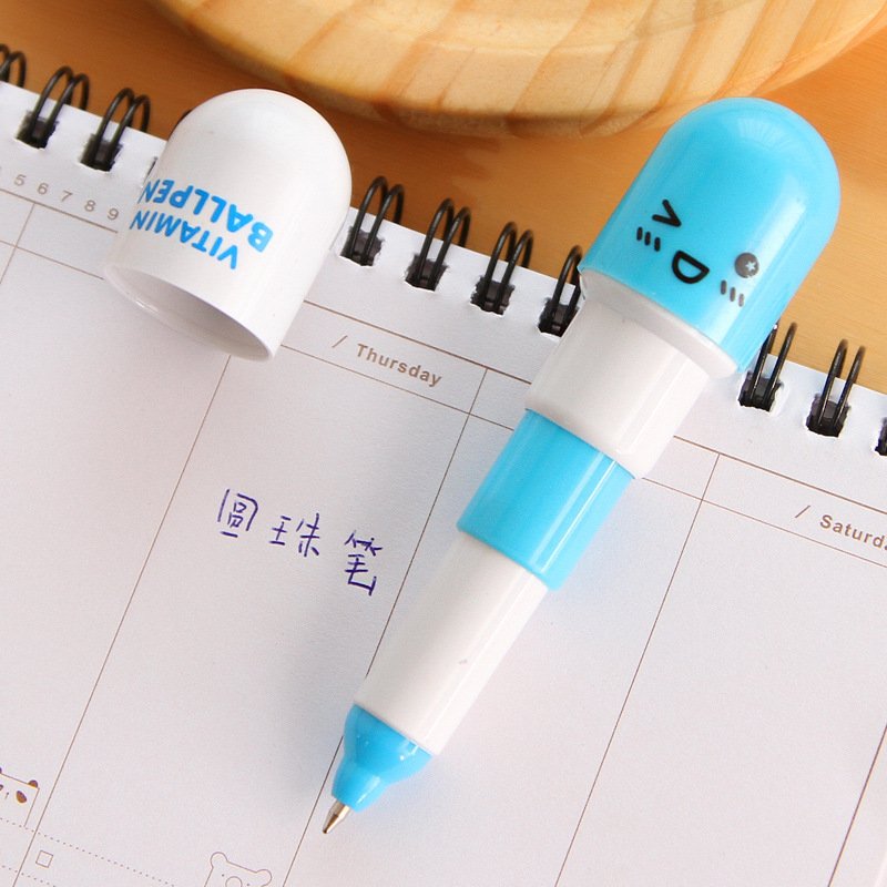 Plastic promotion cute Mini Novelty Pill Retractable Ballpoint Pen for School and Office