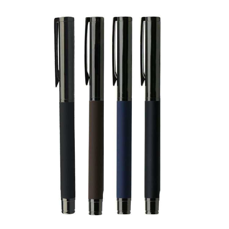 Business Style Metal Gun Black Ballpoint Pen with Rubber Finished Soft Barrel