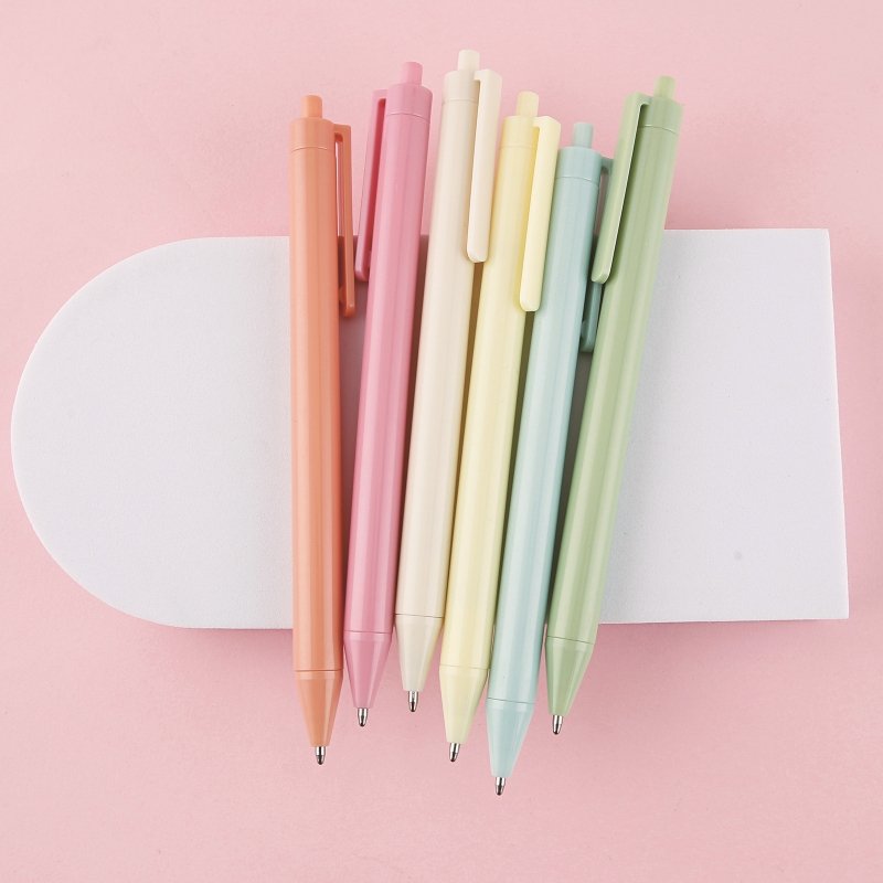 Custom Colorful Press Action Ballpoint Pen Bullet 1.0mm Nib Superior Writing Pen Macaron Color Ball Point Pen for Office School