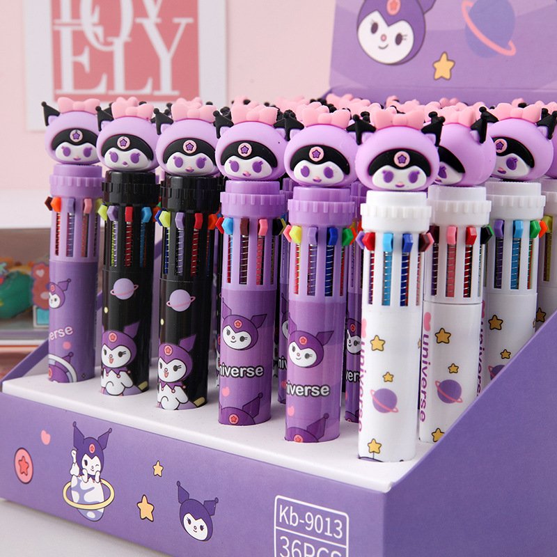 Ruunjoy student Stationery kawaii anime Kulomi 10 Color Ballpoint Pen Hand Account Multicolor Roller Ball Pen School Gift write