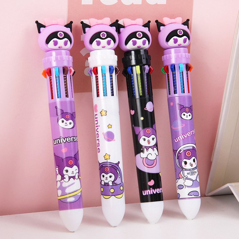 Ruunjoy student Stationery kawaii anime Kulomi 10 Color Ballpoint Pen Hand Account Multicolor Roller Ball Pen School Gift write