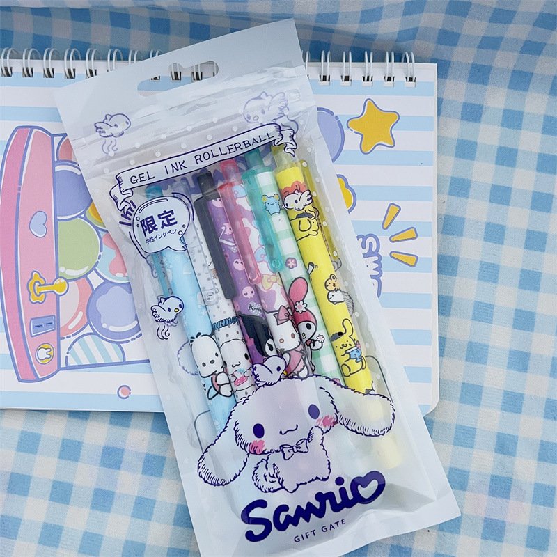 DHFNew sanrioed cute rotating 0.5mm black cartoon student children's ballpoint pen