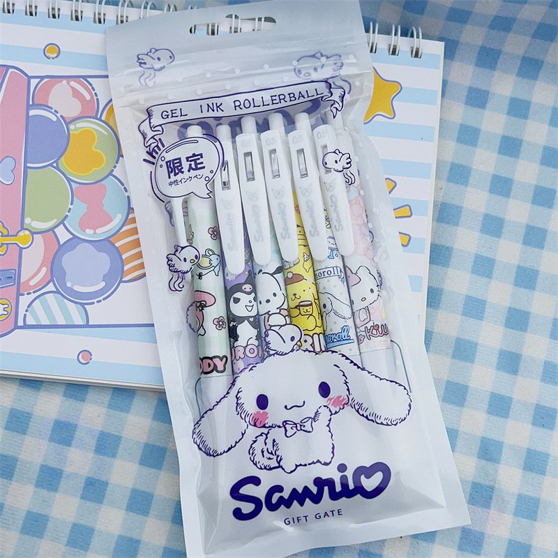 DHFNew sanrioed cute rotating 0.5mm black cartoon student children's ballpoint pen