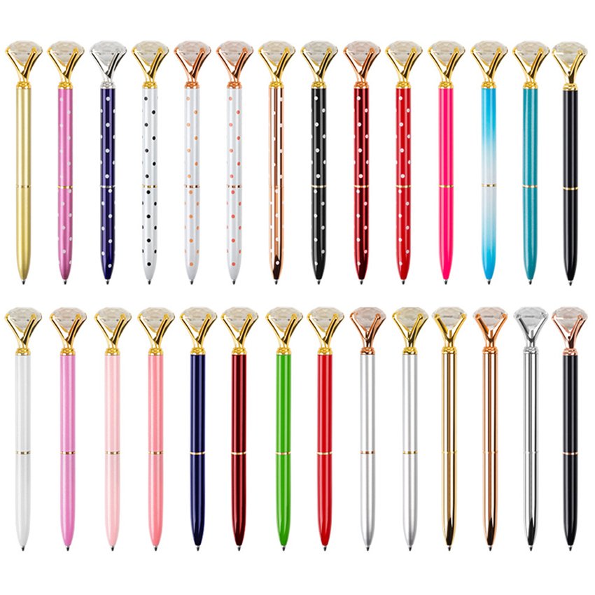 Customized Logo Crystal Crown Style Metal Ballpoint pen Ball Pen With Big Crystal Diamond Pen Luxury