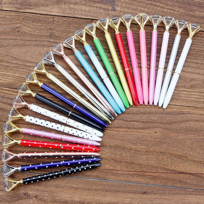 Customized Logo Crystal Crown Style Metal Ballpoint pen Ball Pen With Big Crystal Diamond Pen Luxury