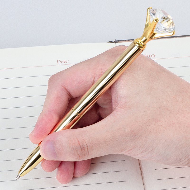 Customized Logo Crystal Crown Style Metal Ballpoint pen Ball Pen With Big Crystal Diamond Pen Luxury