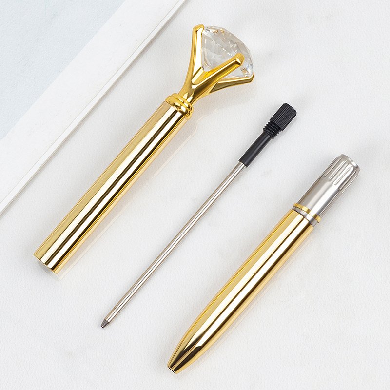 Customized Logo Crystal Crown Style Metal Ballpoint pen Ball Pen With Big Crystal Diamond Pen Luxury