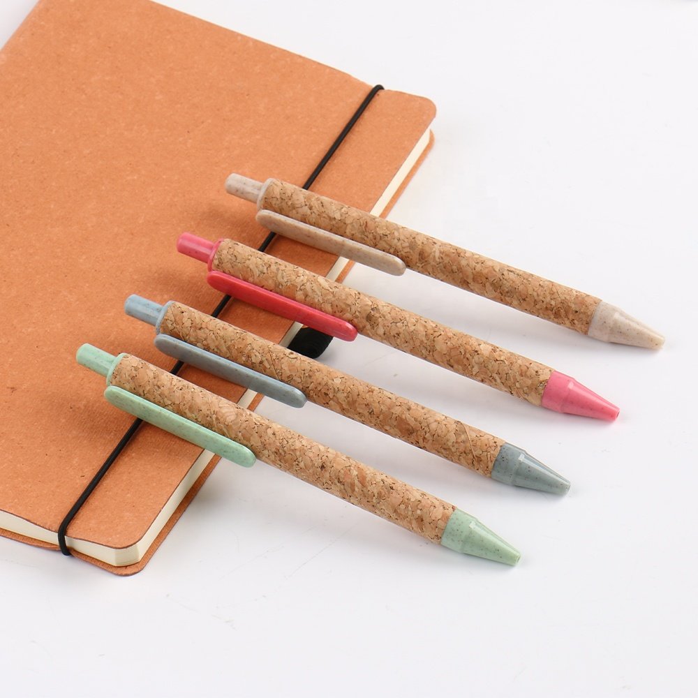 Factory Customized High Quality Recyclable Cork Grain Ballpoint Pen ECO Friendly School Office Promotion Pen