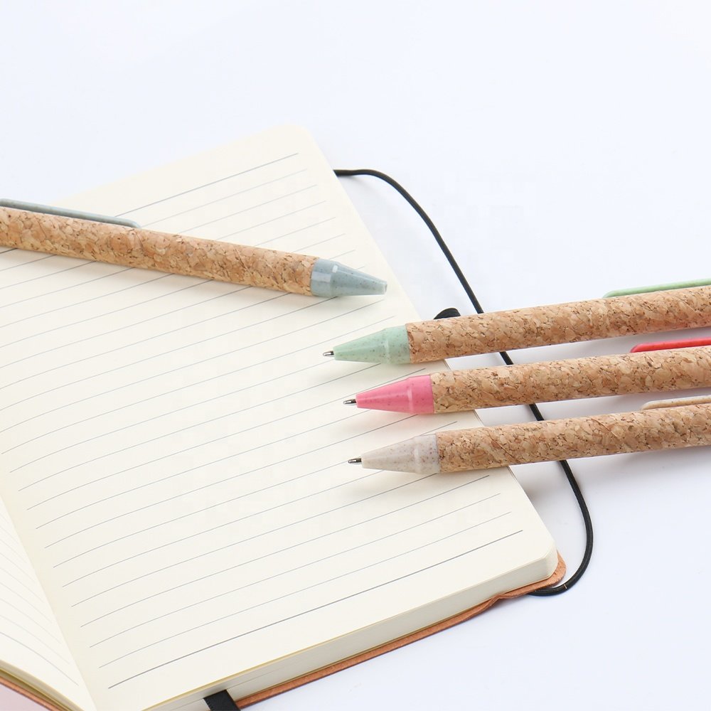 Factory Customized High Quality Recyclable Cork Grain Ballpoint Pen ECO Friendly School Office Promotion Pen