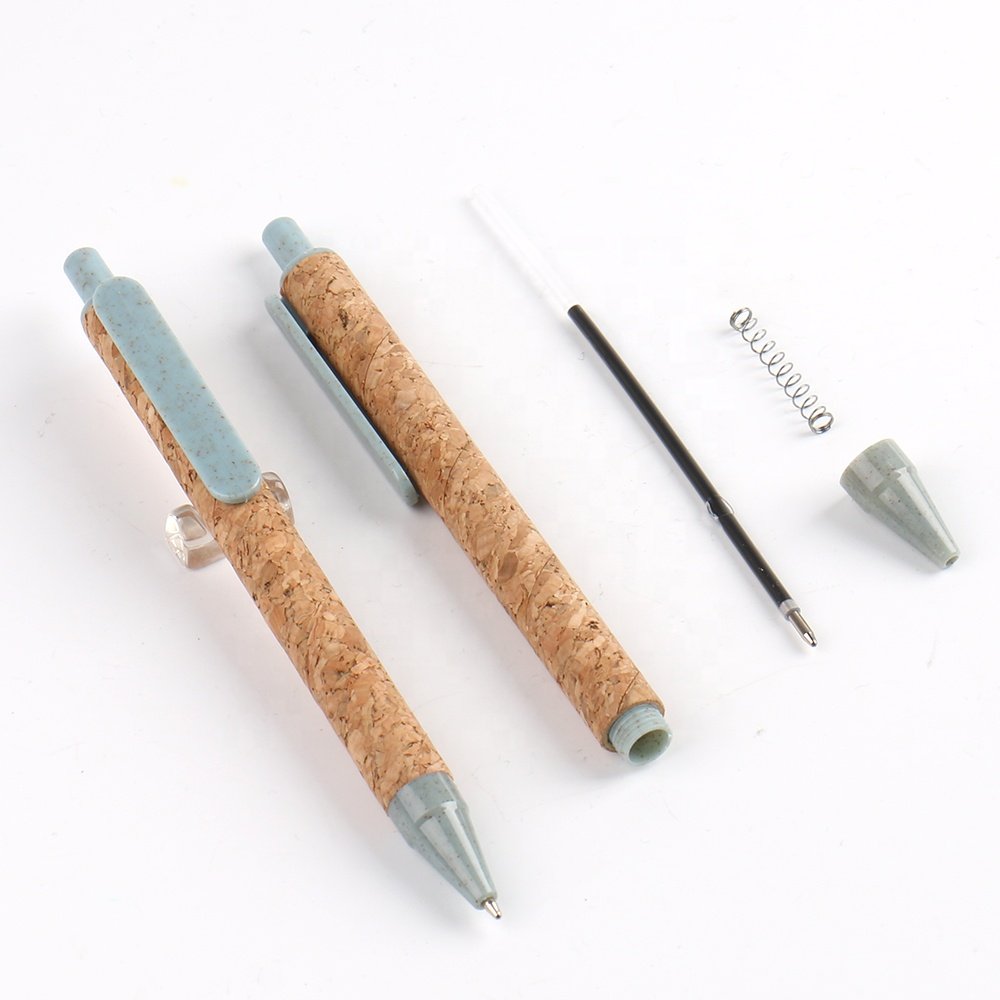 Factory Customized High Quality Recyclable Cork Grain Ballpoint Pen ECO Friendly School Office Promotion Pen