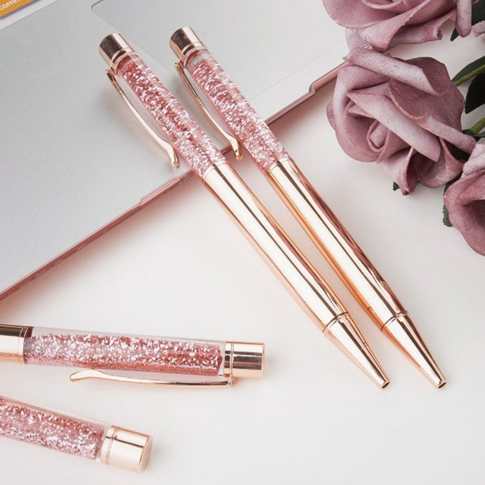 Novelty 0.7mm Bling Glitter Gold Foil Perkin ball pen acrylic floating metal pen as romantic gift