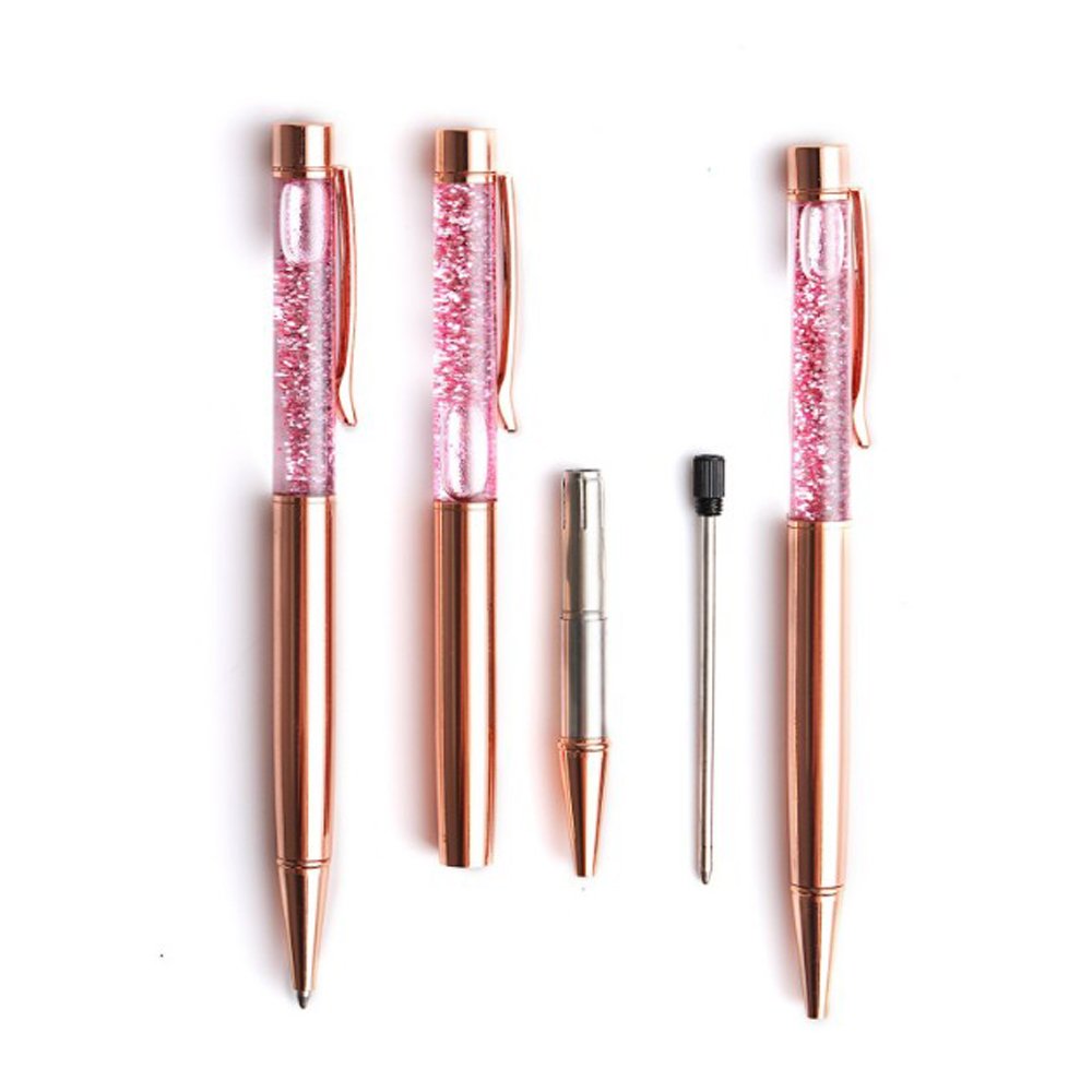 Novelty 0.7mm Bling Glitter Gold Foil Perkin ball pen acrylic floating metal pen as romantic gift