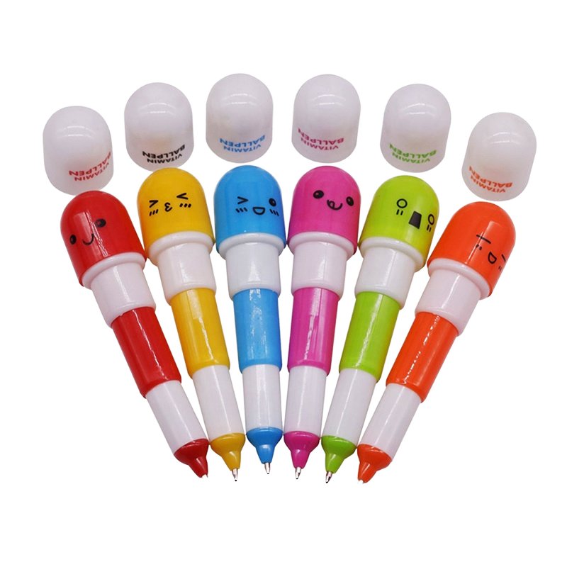 Wholesale Promotion Kawaii Stationery Capsule Pen Lovely Face Vitamin Ballpoint Pens and Cute Stationery Gift