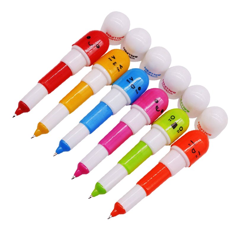 Wholesale Promotion Kawaii Stationery Capsule Pen Lovely Face Vitamin Ballpoint Pens and Cute Stationery Gift