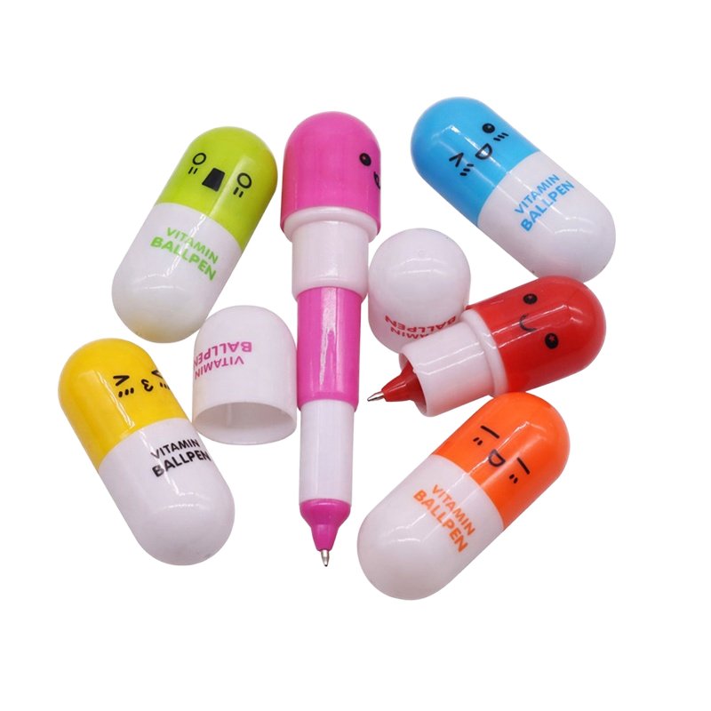 Wholesale Promotion Kawaii Stationery Capsule Pen Lovely Face Vitamin Ballpoint Pens and Cute Stationery Gift