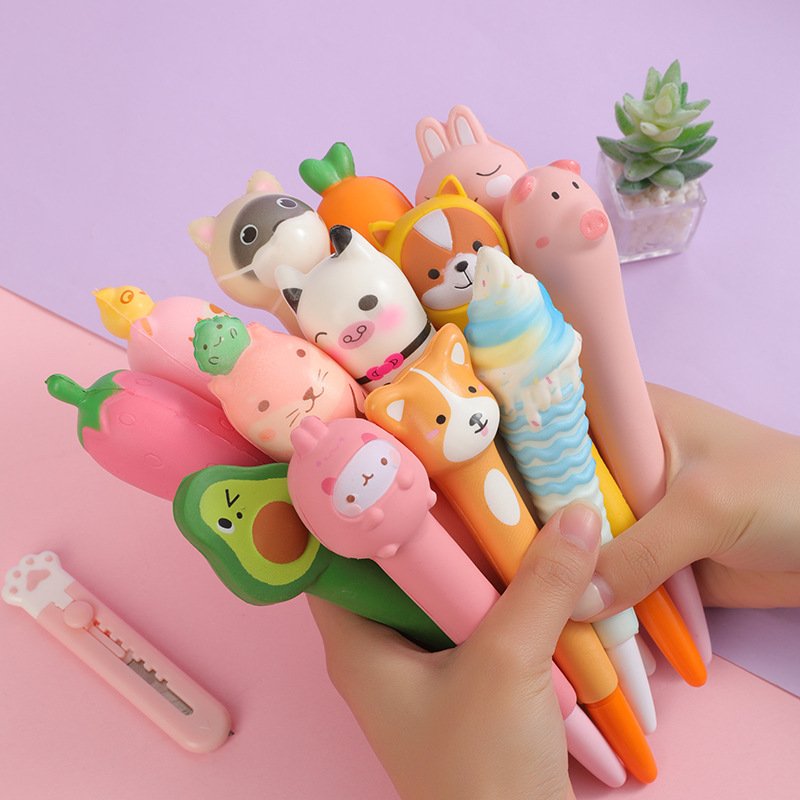 Pu Animal Ice Cream Fidget Toys Cute decompression pen squishy pen ballpoint pen school supplies for students