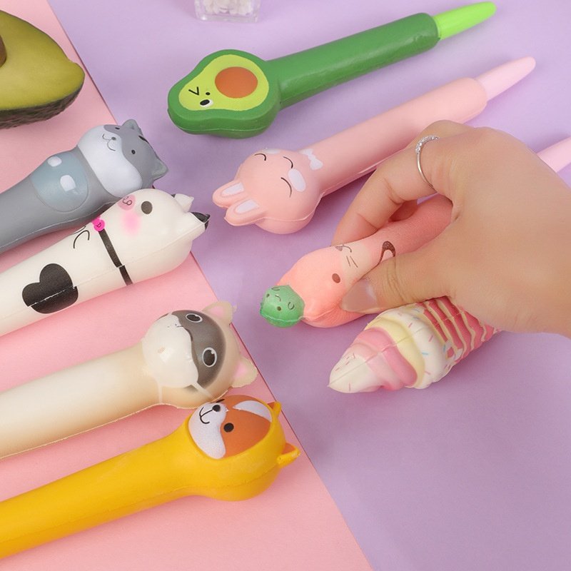 Pu Animal Ice Cream Fidget Toys Cute decompression pen squishy pen ballpoint pen school supplies for students