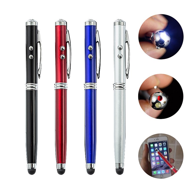 4 in 1 multi tech tool pen touch screen with custom logo color LED light multi function metal ballpoint pen