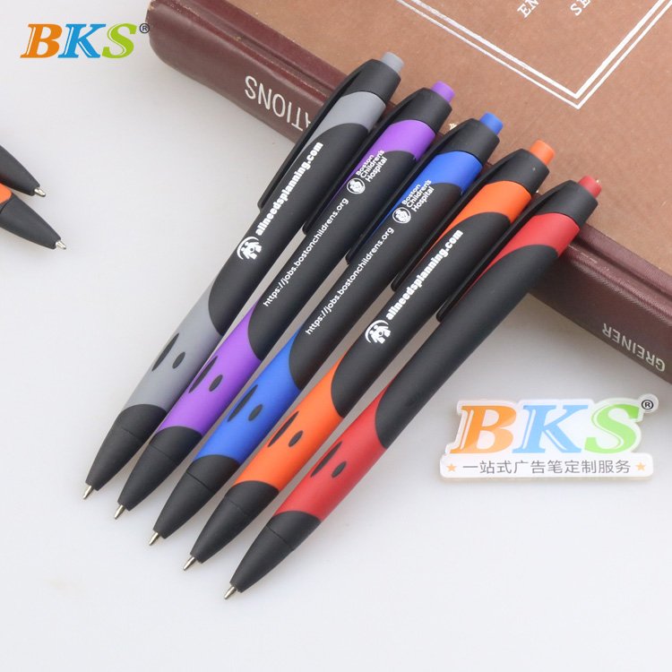 Custom LOGO Black Ballpoint Pen Set Soft Touch Rubber Cover 1.0mm Plastic Writing Click Promotional Pens for Gifts