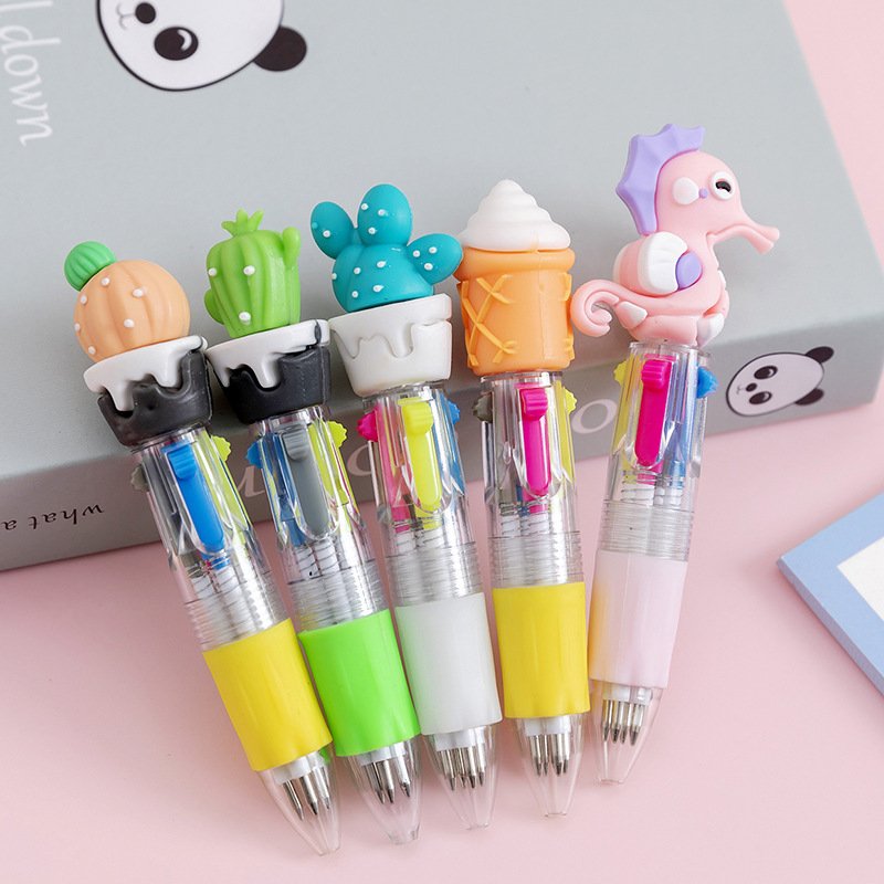 4 Colors Cartoon Animal Ballpen Multicolor Ballpoint Pen Cute Mini Pens Novelty Student Gifts Office School Writing Supplies