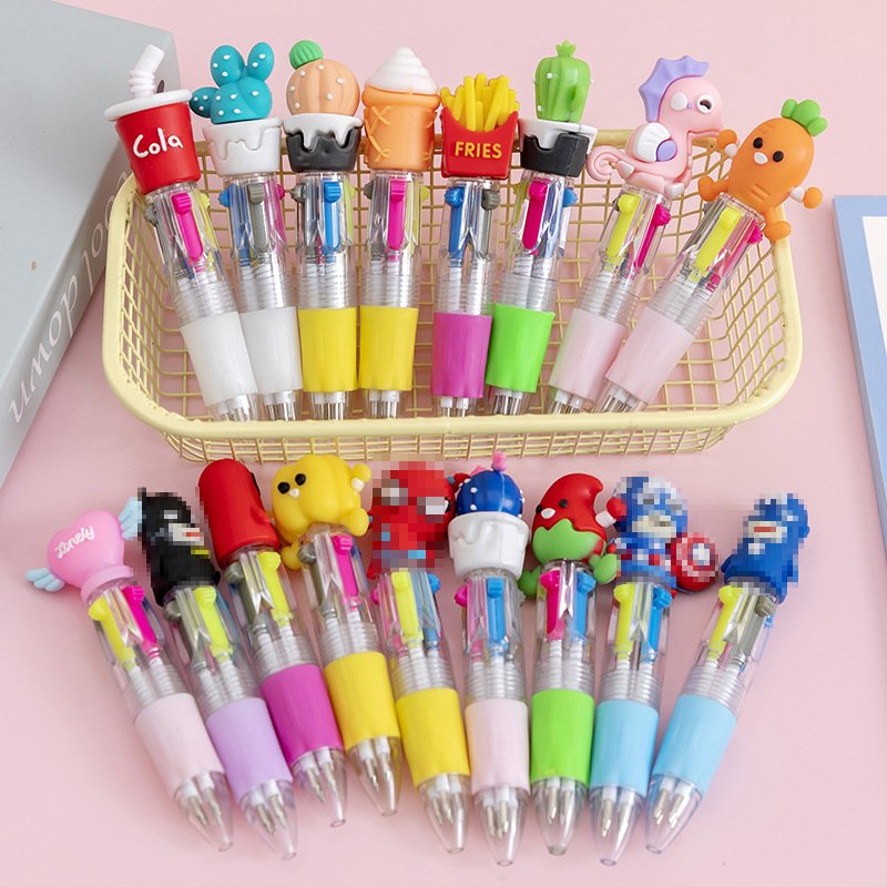 4 Colors Cartoon Animal Ballpen Multicolor Ballpoint Pen Cute Mini Pens Novelty Student Gifts Office School Writing Supplies