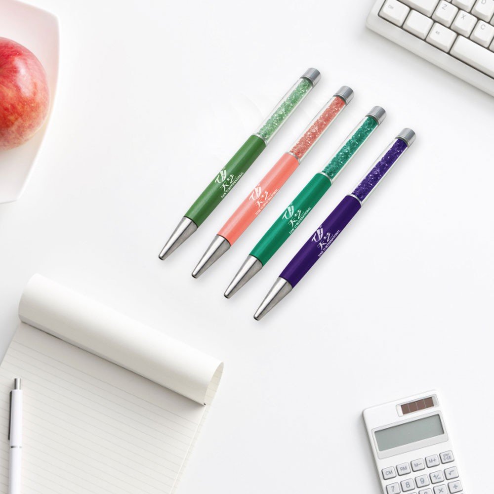 Ballpoint Pens, Rose Gold Metal Pen Refills Bling Dynamic Liquid Sand Pen Black Ink for Office Supplies