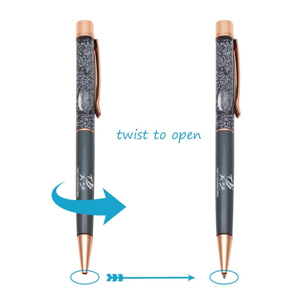Ballpoint Pens, Rose Gold Metal Pen Refills Bling Dynamic Liquid Sand Pen Black Ink for Office Supplies
