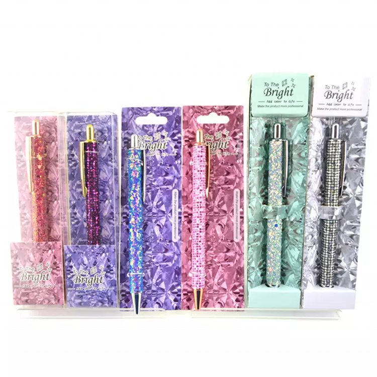 Hot Selling Fancy Metal Retractable Black Ink Ballpoint Pen Bling Rose Gold Glitter Click Ballpoint Pen