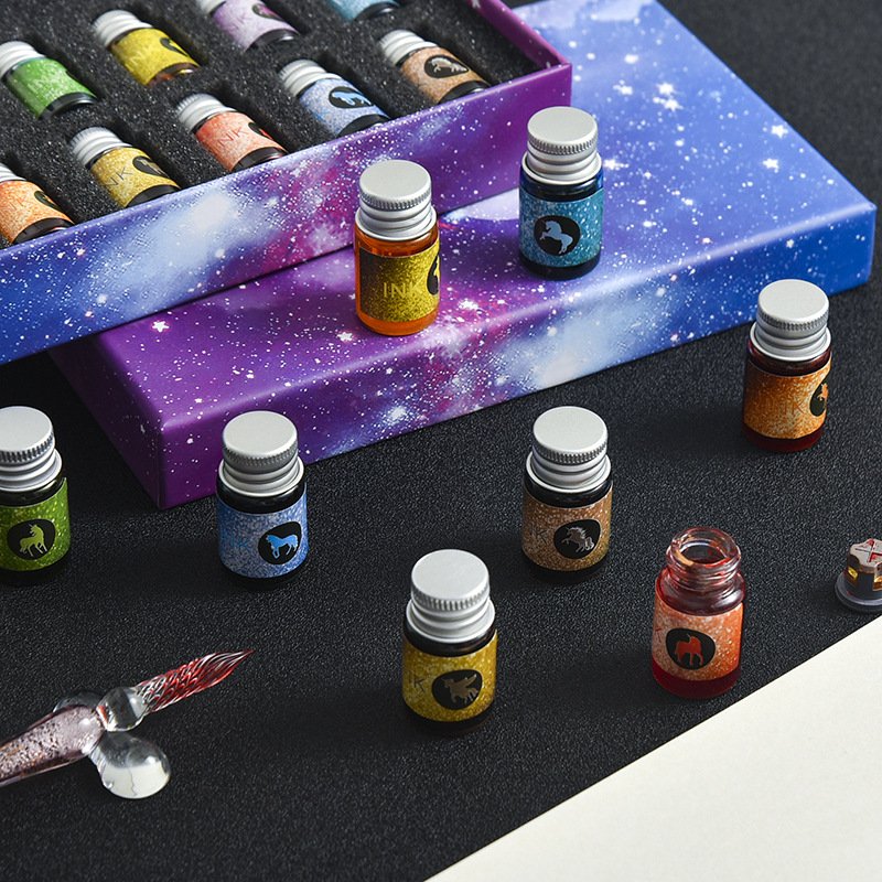 Creative Gift student gift box gold powder color ink set glass pen dipping pen Stationery sign pen