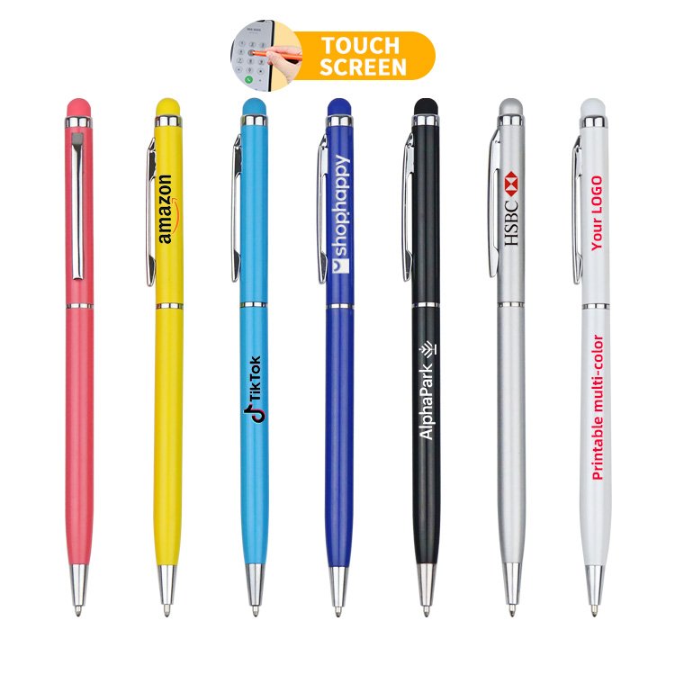 Novelty 2 In 1 Metal Stylus Soft Touch Screen Pen Advertising Ballpoint Pen With Custom