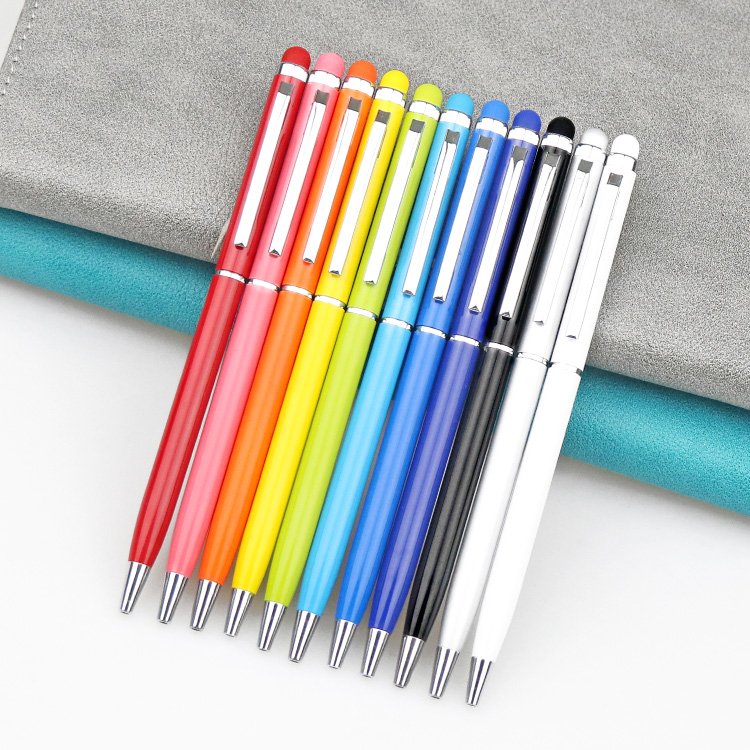 Novelty 2 In 1 Metal Stylus Soft Touch Screen Pen Advertising Ballpoint Pen With Custom