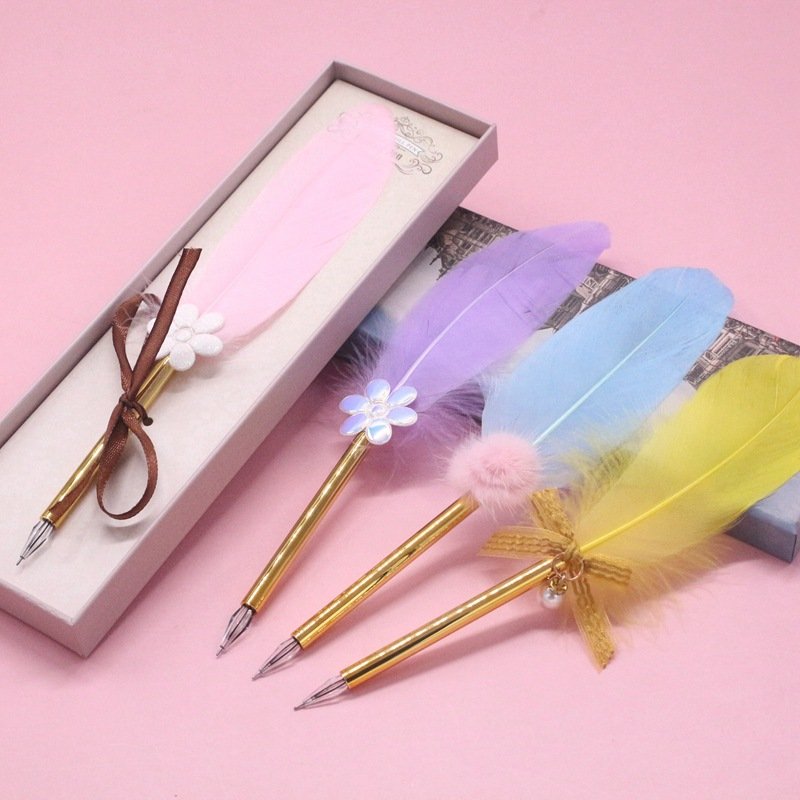 Customized Business Gift Pen Vintage Feather Design Wholesale Ballpoint Pen Custom Manufacturer