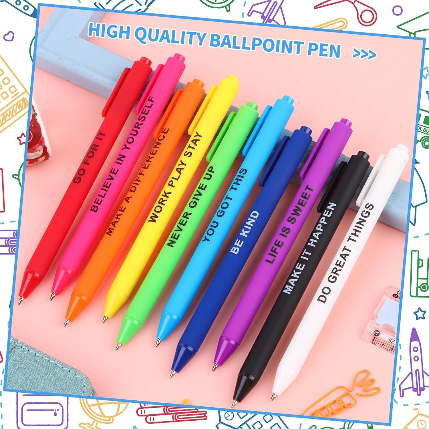 Longorgeous Custom Funny Ballpoint Pens with Inspirational Quotes Colorful Motivational Message Pens for Students School Office