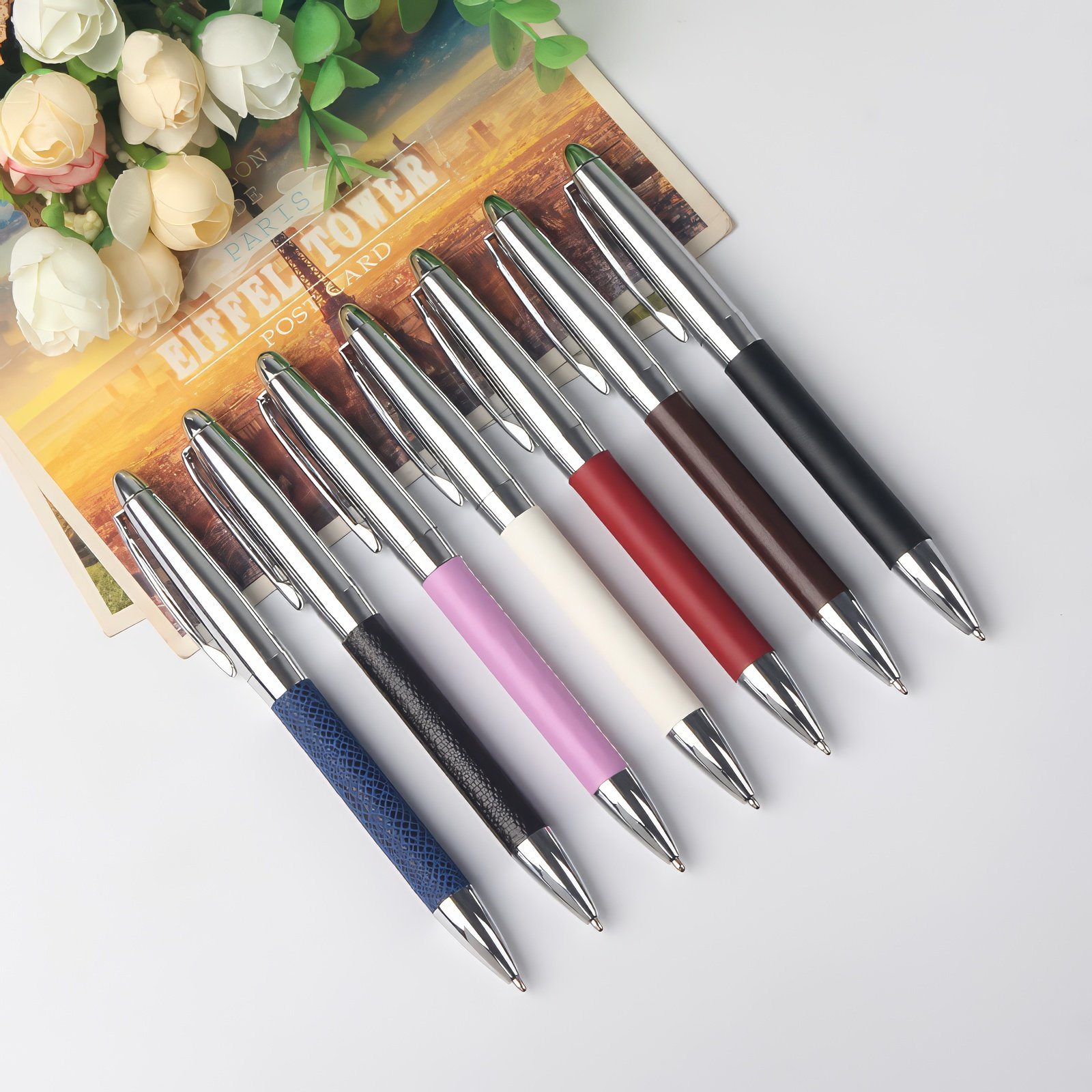 2024 Novelty Scandinavia Style Business Logo Custom Metal Ballpoint Pen, Promotional Gifts Leather Pen for Advertising Education