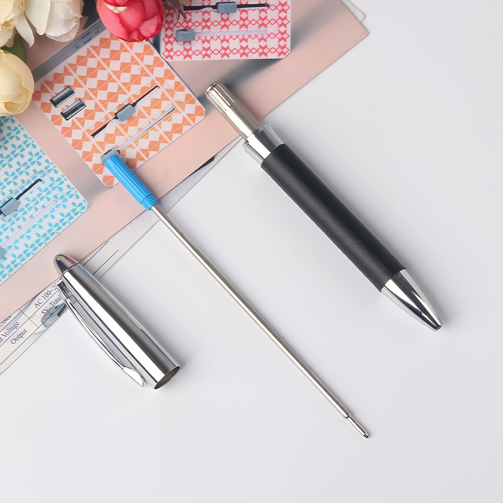 2024 Novelty Scandinavia Style Business Logo Custom Metal Ballpoint Pen, Promotional Gifts Leather Pen for Advertising Education