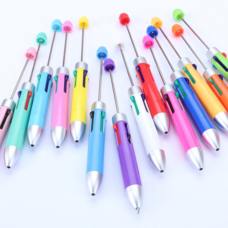 2023 Hot Sale Personalized Ballpoint Pens DIY Animal Body Type with Top Pink Glitter Bead Custom Plastic Bead Pens