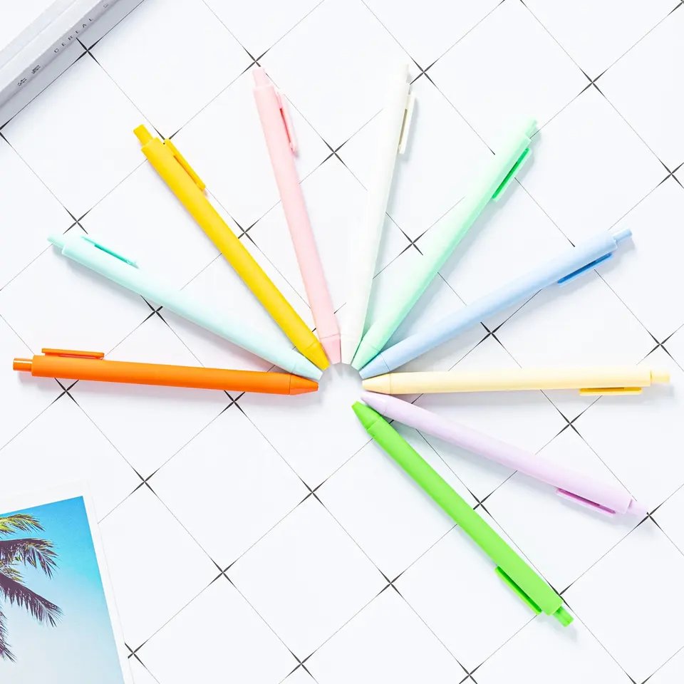 Promotional Cheapest Plastic Ballpen Writing Personalized Custom Logo printed Multiple Candy Color Click Gel Ballpoint pen