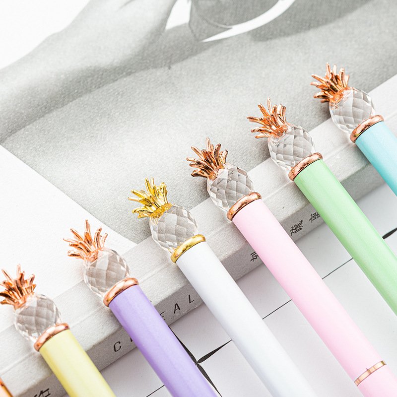 2024 Cute Pineapple Shaped Metal Crystal Ballpen 1.0 mm Black Ink Business Style Ballpoint School Office Custom Logo Gift