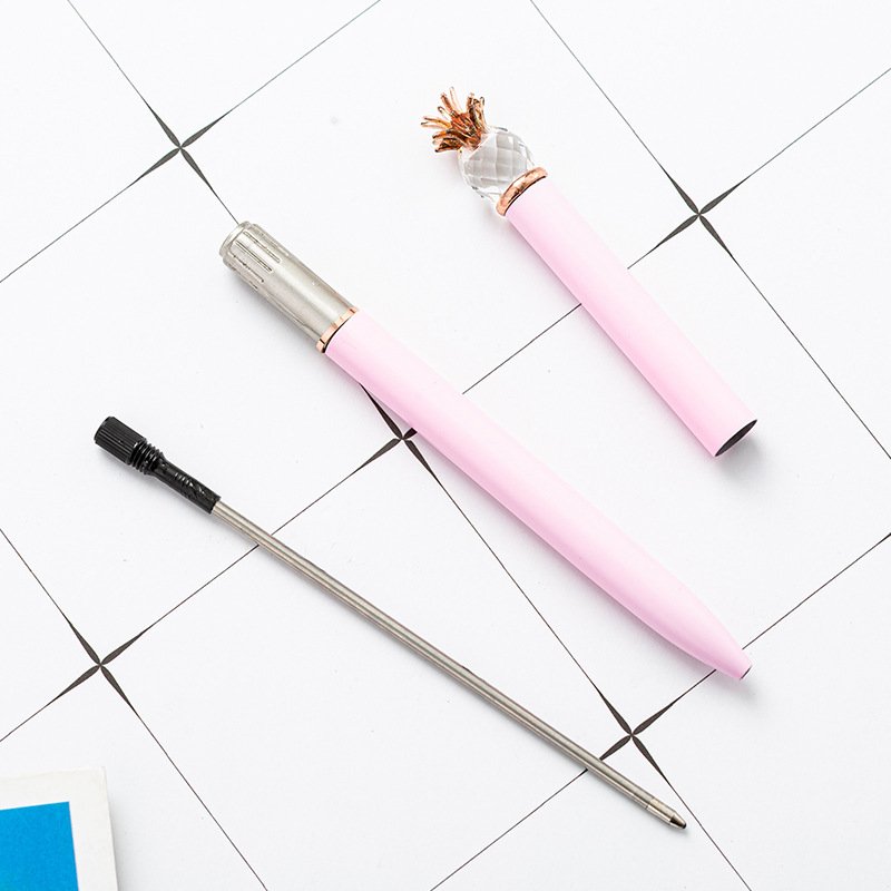 2024 Cute Pineapple Shaped Metal Crystal Ballpen 1.0 mm Black Ink Business Style Ballpoint School Office Custom Logo Gift