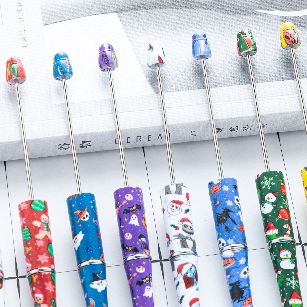 Personalized Christmas Beadable Pens - Bulk Black Ink Ballpoint DIY Pen for Teachers, Students, Office Supplies