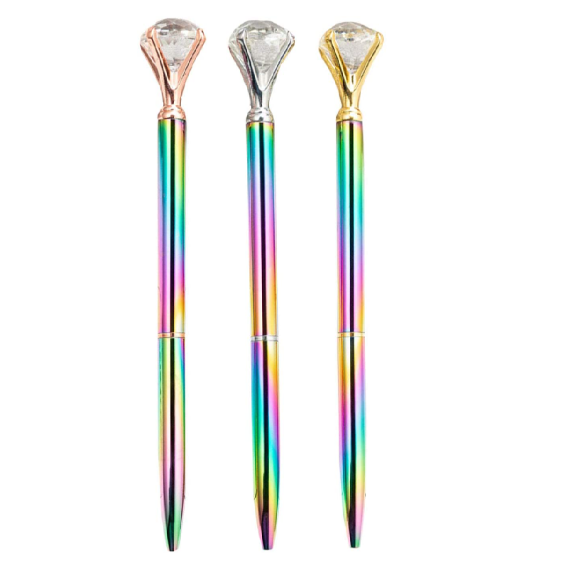 Eacajess blue big top diamond pen multi color rainbow diamond crystal ball point pen metal pen