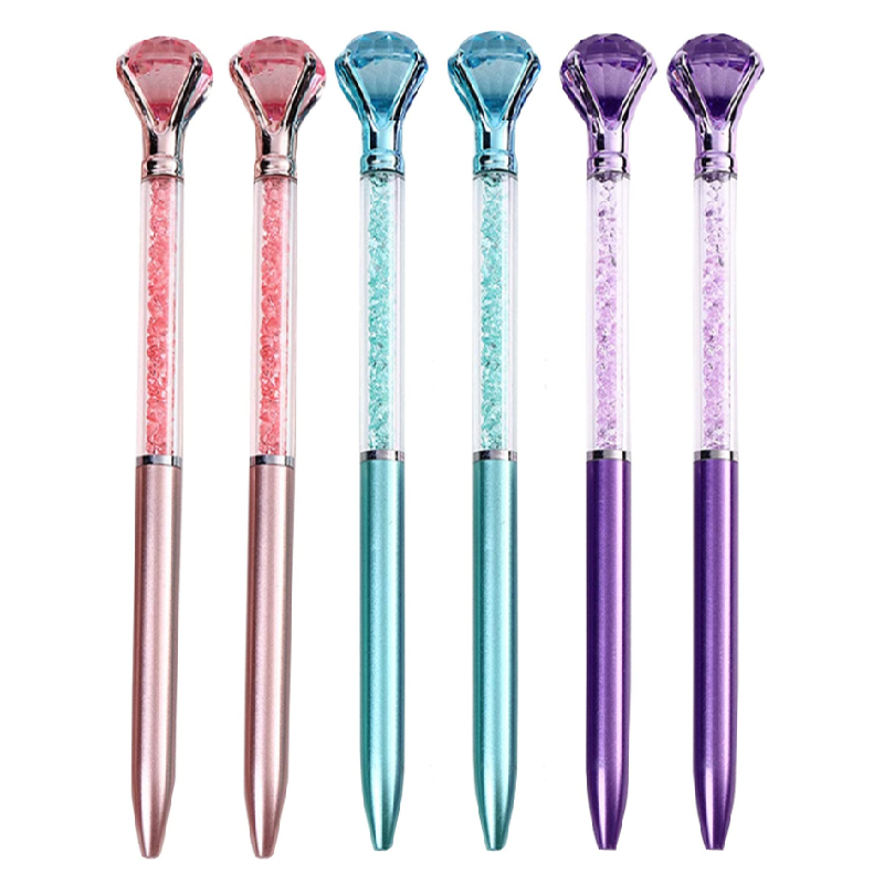 Eacajess blue big top diamond pen multi color rainbow diamond crystal ball point pen metal pen