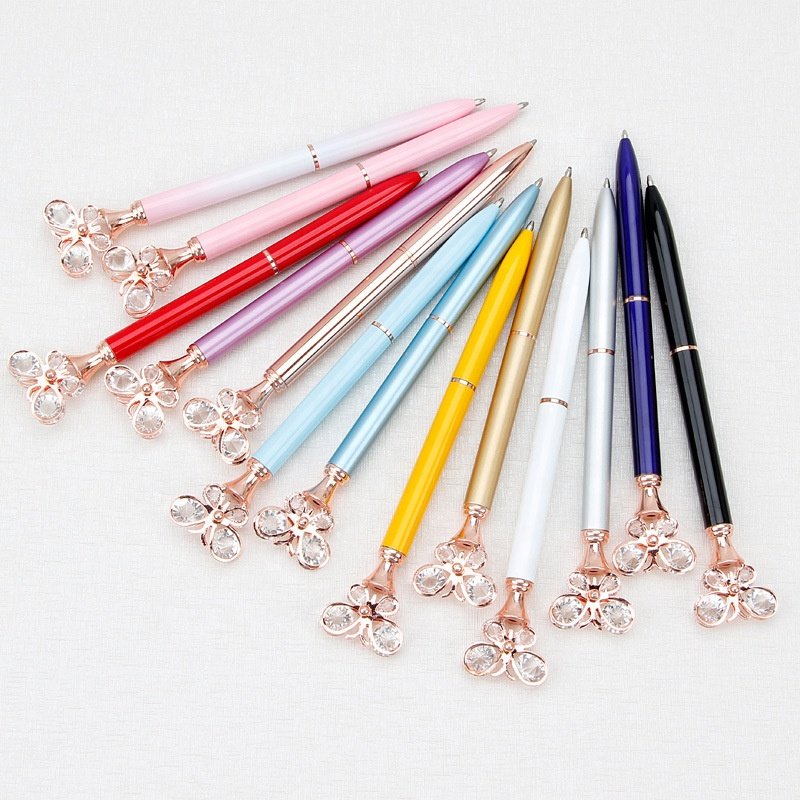 2020 Metal Twist Big Diamond Butterfly Pen Crystal Diamond Butterfly Ball Pen With Custom Logo
