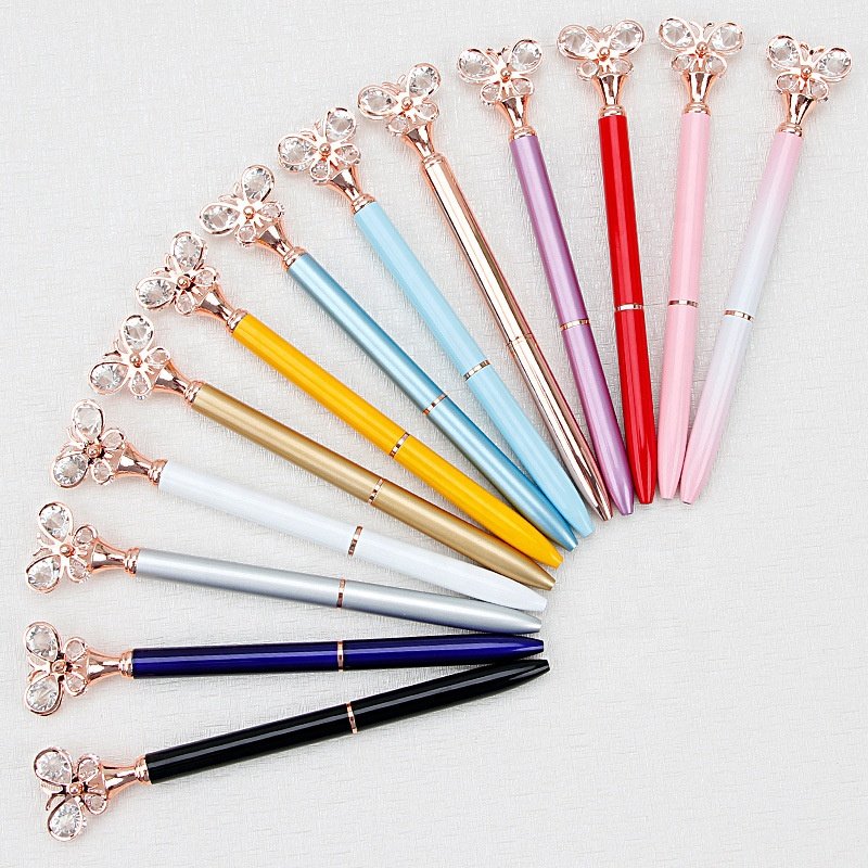 2020 Metal Twist Big Diamond Butterfly Pen Crystal Diamond Butterfly Ball Pen With Custom Logo