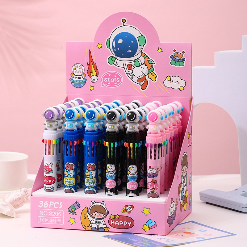 Cartoon Christmas Ten Color Ballpoint Pen Santa Claus Multi Color Pen 10 Color One Hand Account Pen Holiday Gift